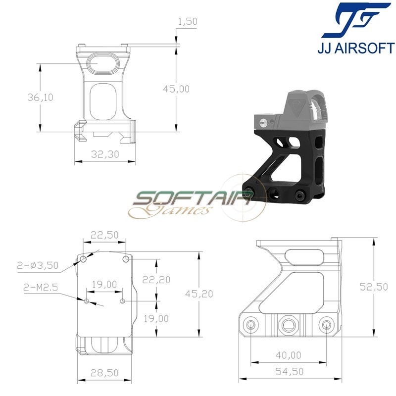 Unit Lite Mount BLACK for RMR JJ Airsoft (ja-1720-bk)