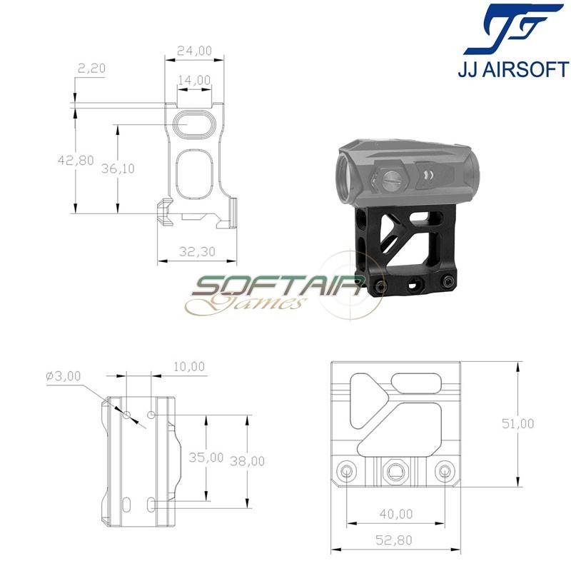 Unit Lite Mount BLACK for T1 / T2 JJ Airsoft (ja-1713-bk)
