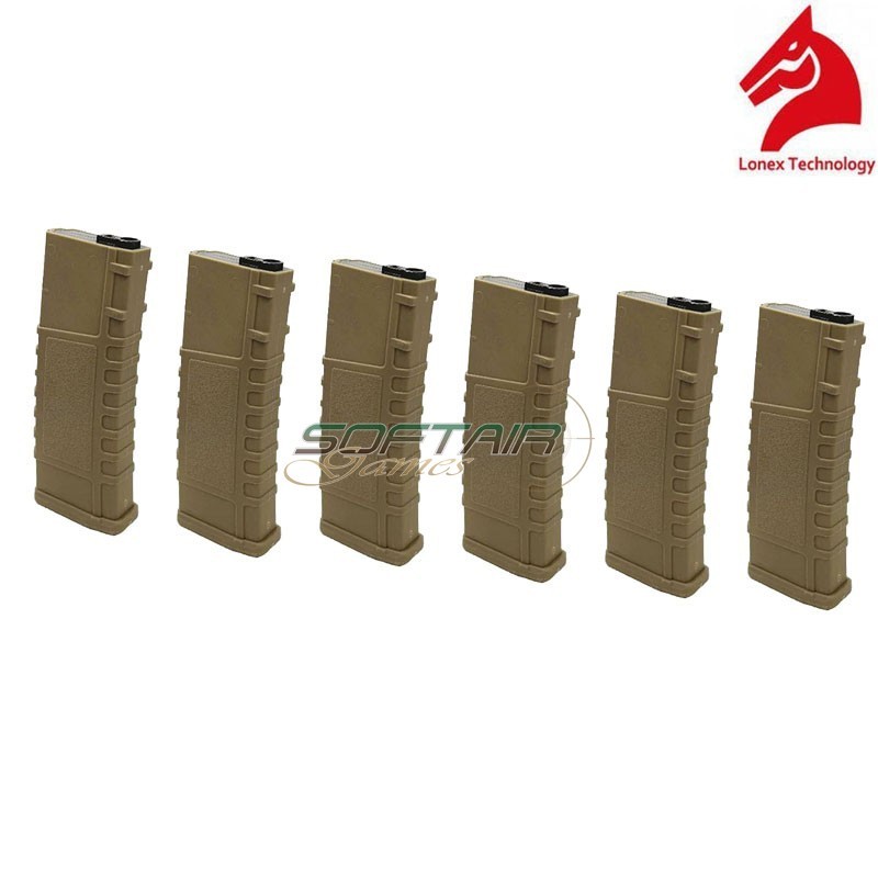 Set 6 Mid-caps Magazines 200bb Tan For M4/m16 Lonex (gb-06-15)