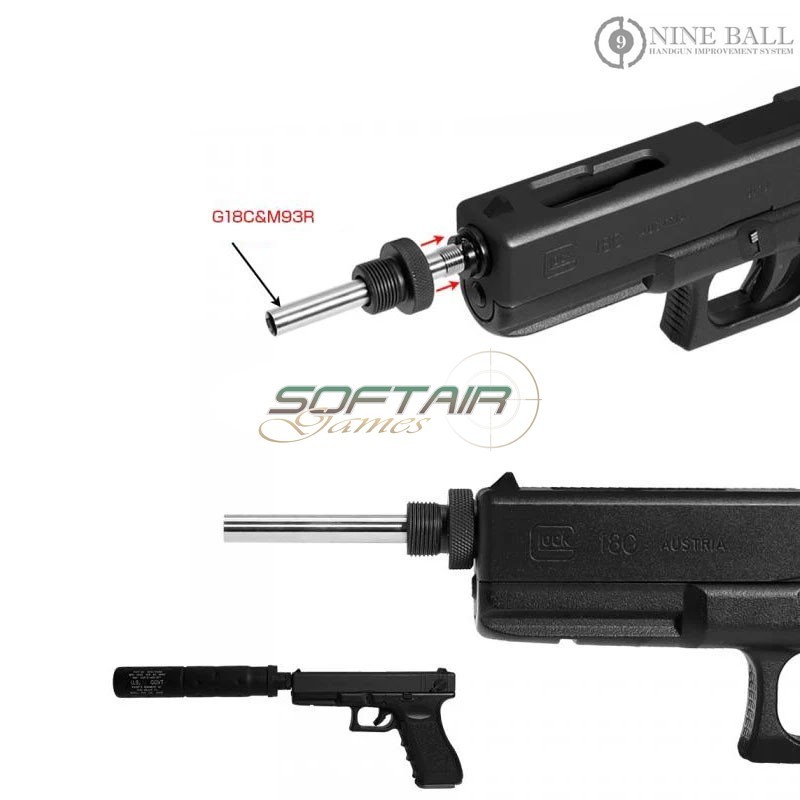 Canna di precisione LONG per G18C/M93R AEP da 168mm 6.03mm Nine Ball (nb-588864)
