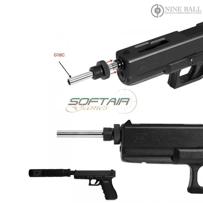 LONG Precision Barrel + 14mm CCW Adapter for G18C AEP to 168mm 6.03mm Nine Ball (nb-175786)