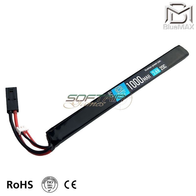 LiPo battery Mini Tamiya connector 7.4v X 1000mah 20c Slim Stick type BlueMax-Power® (2025)