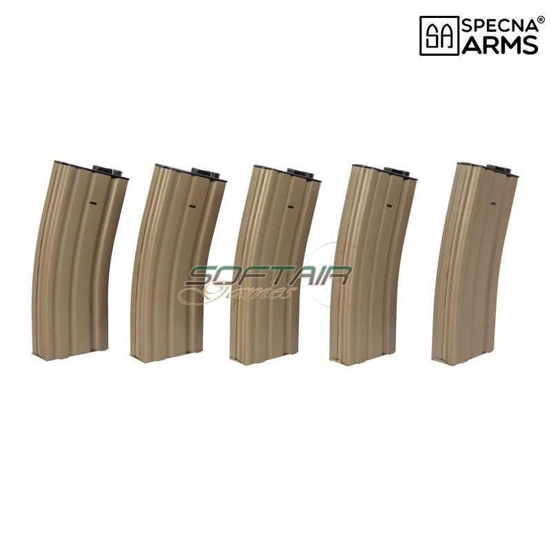 Set of 5 Hi-Cap 300bb Magazines TAN polymer for M4/M16 Specna Arms® (spe-05-025487)
