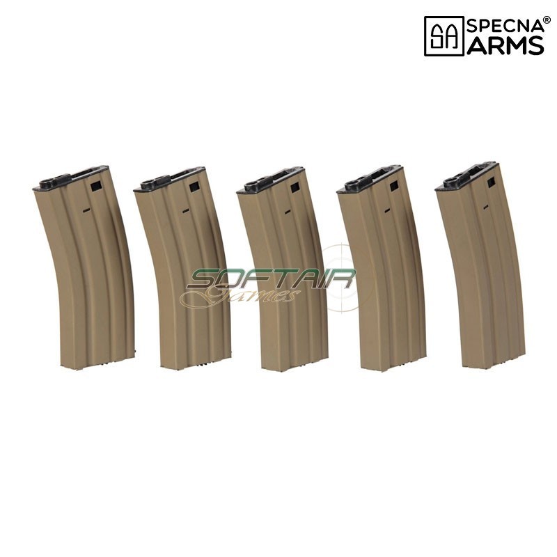 Set of 5 Hi-Cap 300bb Magazines TAN polymer for M4/M16 Specna Arms® (spe-05-025487)