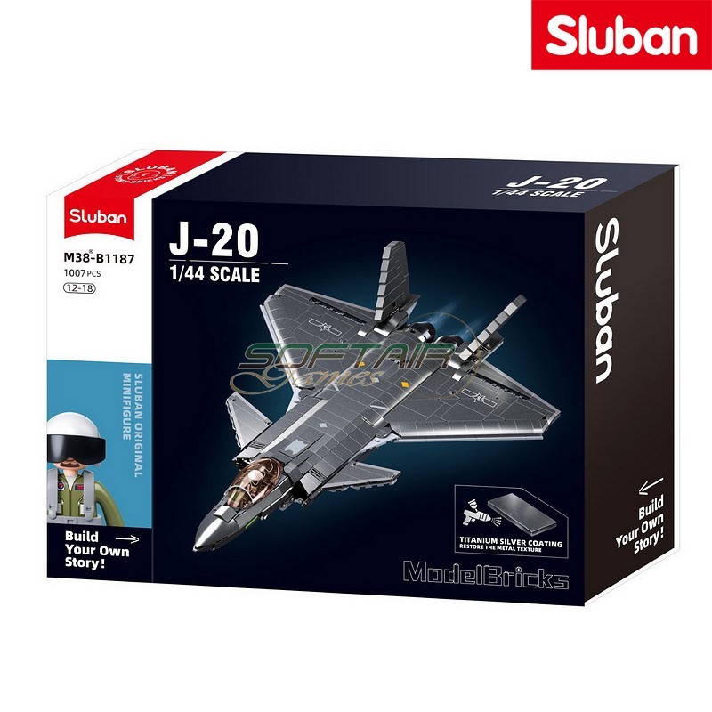 Aereo da caccia stealth Chengdu J-20 Vernice metallica Sluban (M38-B1187)