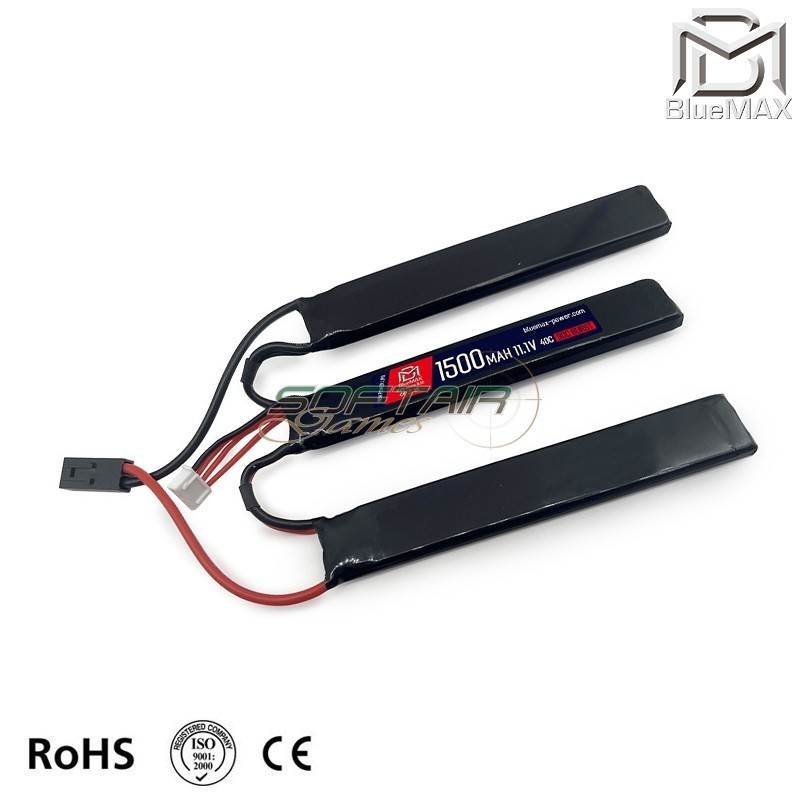 Batteria Lipo Connettore Mini TAMIYA 11.1v X 1500mah 40c/80c CQB Type Bluemax-power® (BMP-11.1X1500-CQB)