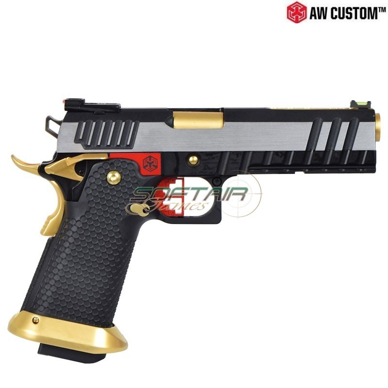 Pistola A Gas Hi-capa Full Silver Carrello & Black Frame & Gold Barrel Gbb Armorer Works (aw-110517)