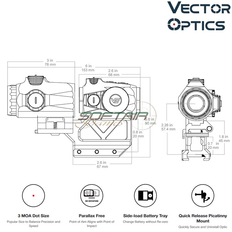 Kit Maverick Mini Red Dot & Magnifier 3x con Mount Integrato Vector Optics (VOGP-02)
