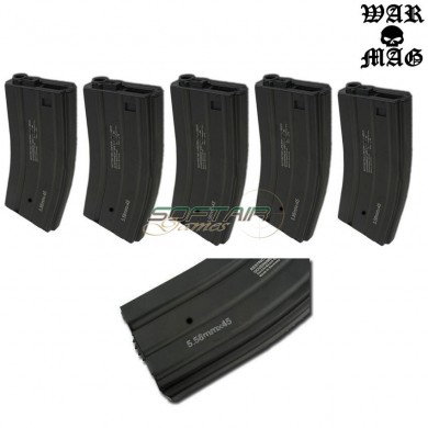 Set 5 M4 Logos Magazines 330bb Metal Black Warmag (wm-4set-bk)