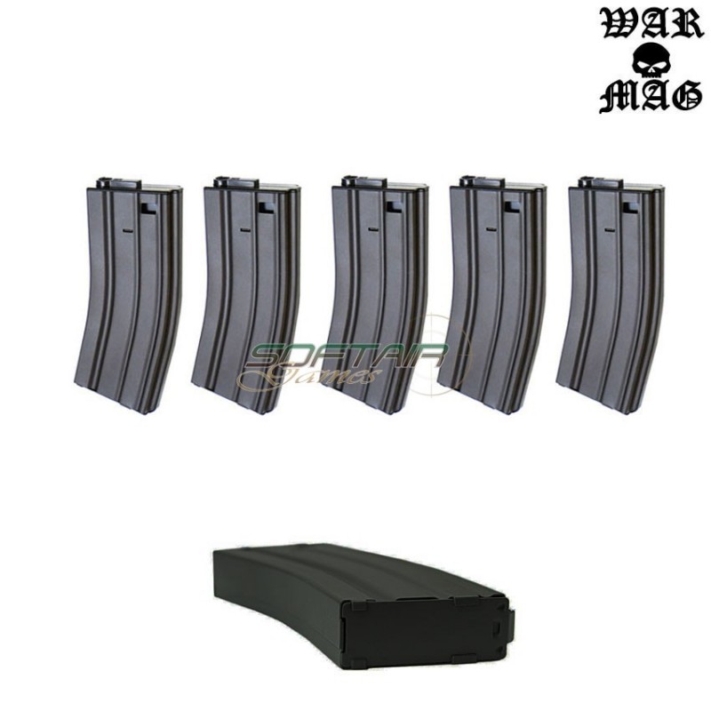 Set 5 Caricatori M4 Monofilari 70bb Metallo Black Warmag (wm-10set-bk)