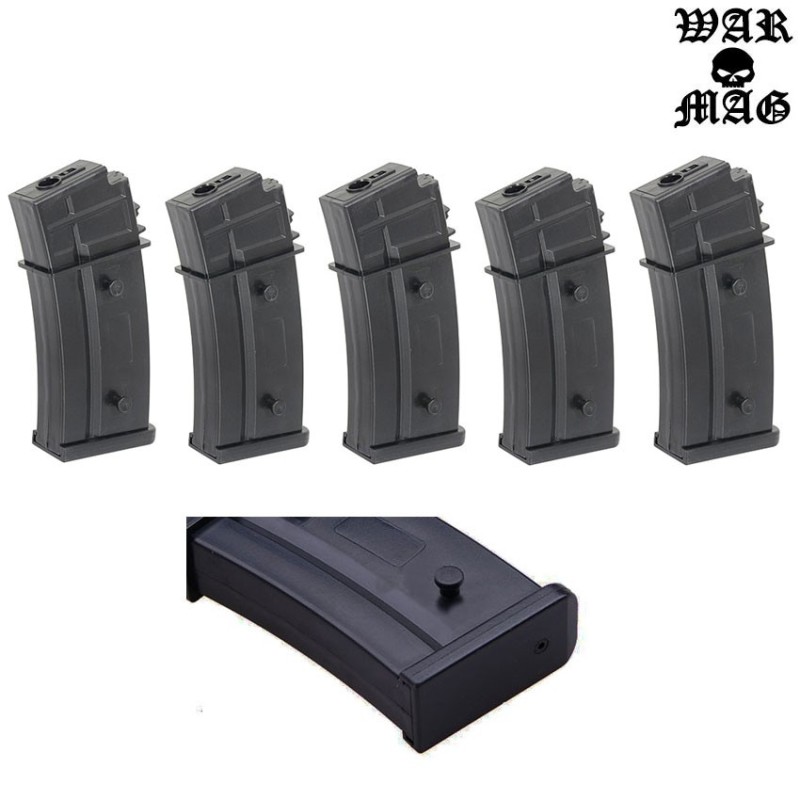 Set 5 Mid-cap G36 Magazines 50bb Polymer Black Warmag (wm-12set-bk)