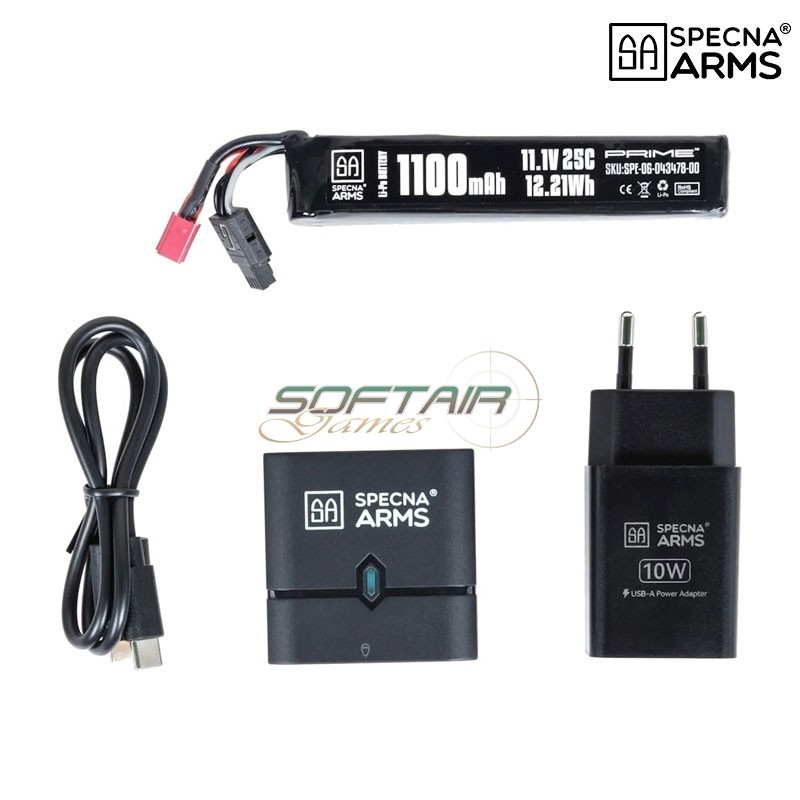 Li-Po Battery 11.1V 1100mAh 25C Stick Deans Mini G-Tech and Easy Nano 10W Charger Kit Specna Arms (SPE-06-046160)
