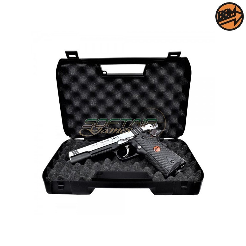CO2 Semi-Blowback Pistol 4.5mm Caliber Silver C.N.816 U.S. COMBAT Bruni (BR-601MS)